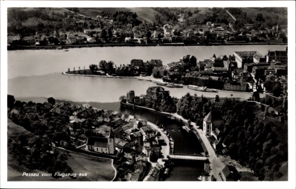 Postcard Passau in Lower Bavaria, aerial photograph
