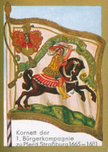 Collection picture Ulmenried flag pictures No. 133, cornet of the 1st citizens' company on horseback Strasbourg 1665