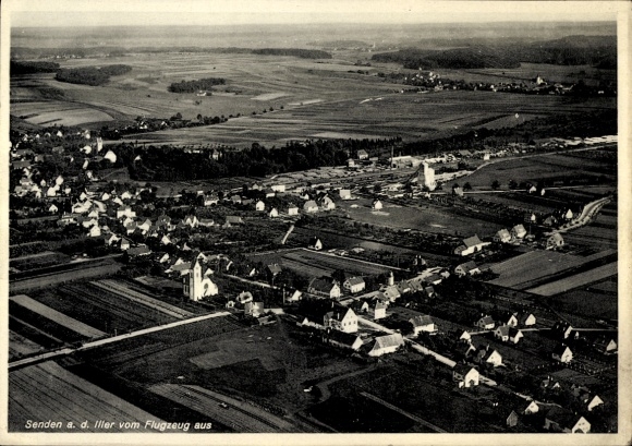 Postcard Senden in Swabia, aerial photograph
