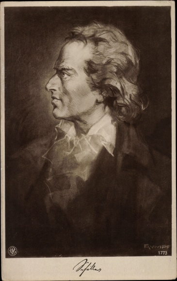 Kunstenaar Ak Rumpf, dichter Friedrich Schiller, profielweergave