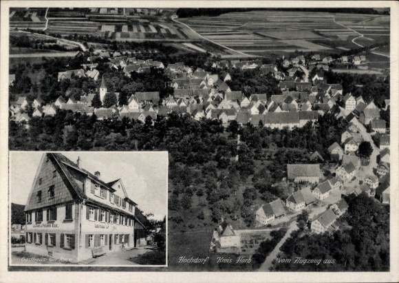 KP Hochdorf (koło Horb) Nagold w Schwarzwaldzie, zdjęcie lotnicze, zajazd