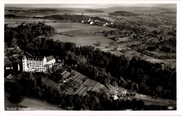 Postcard Überlingen on Lake Constance, Spetzgart Castle, aerial photograph