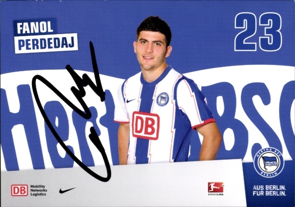 Autogrammkarte Fußballer Fanol Perdedaj, Hertha BSC, Autogramm