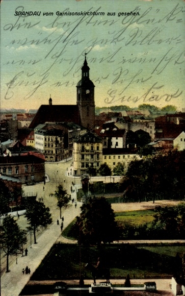 Postcard Berlin Spandau, view from the Garrison Church tower