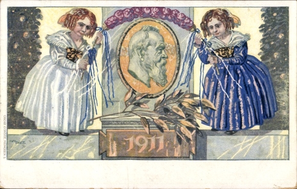 Postwaardestuk kunstenaarsbriefkaart Diez, M., prins-regent Luitpold van Beieren 1911, 5 Pfennig