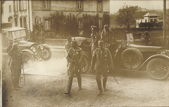 Photo Postcard theater of war in the Vosges 1915, visit of Kaiser Wilhelm II, Crown Prince Wilhelm, car
