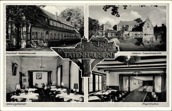 Ak Halle in Westfalen, Gasthof Tatenhausen, Inh. Franz Marx, Schloss, Kegelbahn