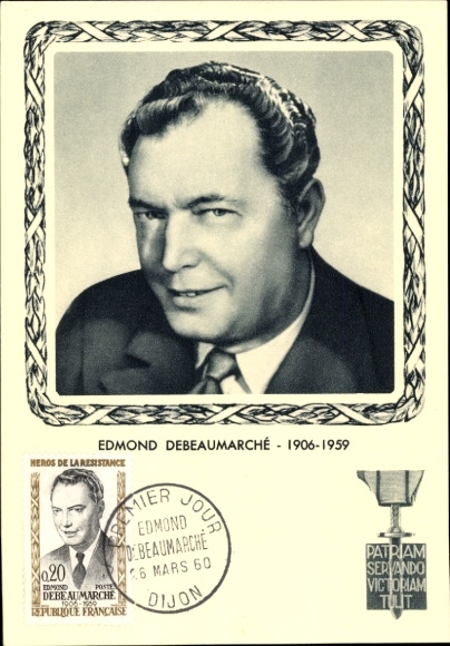 Maximum Postcard Edmond Debeaumarche, Portrait, Medal of the Resistance