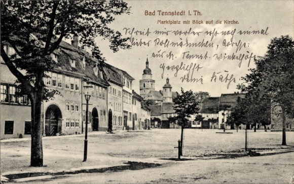 Postcard Bad Tennstedt in Thuringia, market square, view of the church,