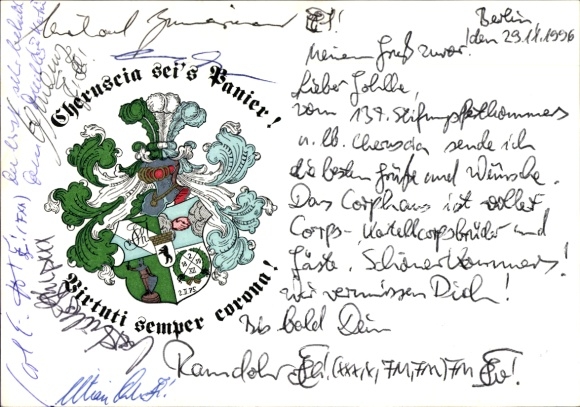 Studentika Postcard Berlin, Corps Cheruscia in the WSC, Ringstraße 89, coat of arms