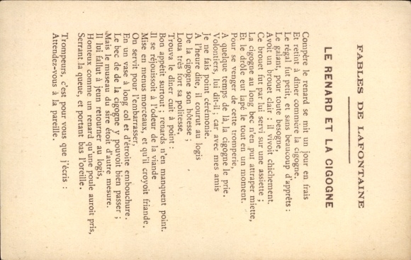 Chromo-Litho Fables by La Fontaine, The Fox and the Stork