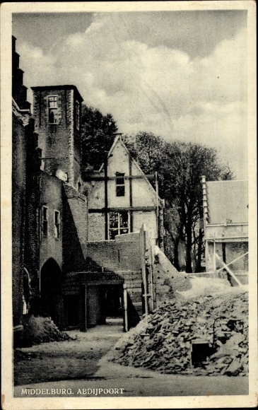 Photo Middelburg Zeeland, Abdijpoort, war damage, II WW