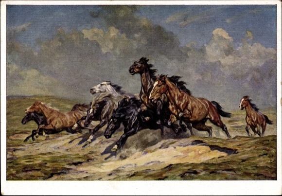 Artist PC Roloff, Alfred, HDK No. 153, fleeing horses