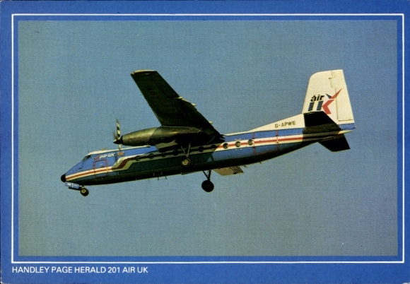 Postcard passenger aircraft Air UK, Handley Page Herald 201, G-APWE