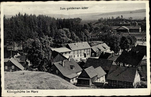 Postcard Königshütte Elbingerode Oberharz am Brocken, panorama, to the golden eagle