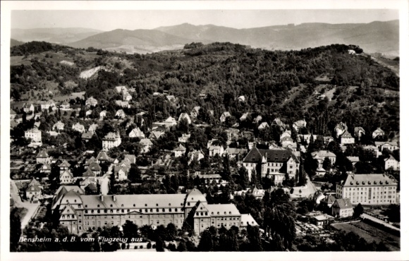 Postcard Bensheim on the Bergstraße Hesse, aerial view of houses, airplane perspective
