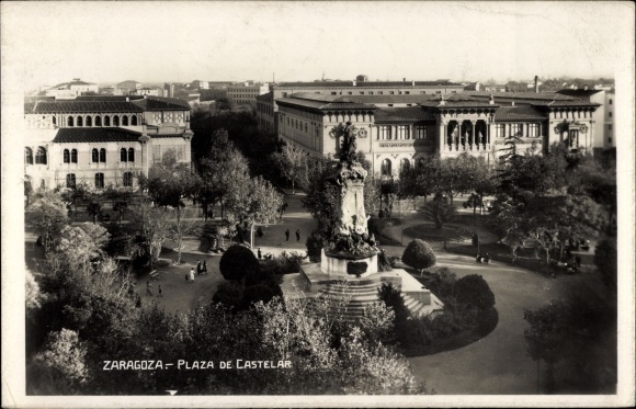 Ak Zaragoza Saragossa Aragonien, Plaza de Castelar, Denkmal