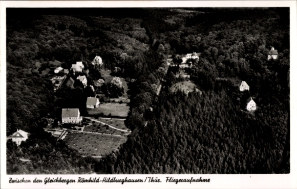 Postcard Waldhaus Römhild in Thuringia, Hotel Pension Waldhaus, between the Gleichberge, aerial photograph