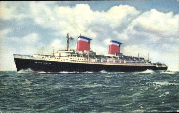 Postcard passenger steamer SS United States, United States Lines, USL