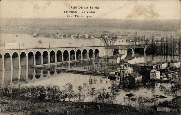CPA Le Pecq Yvelines, Crue de la Seine 1910, The Viaduc