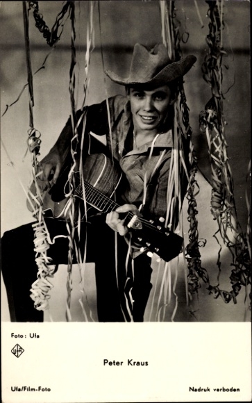 Postcard actor and singer Peter Kraus, portrait with guitar