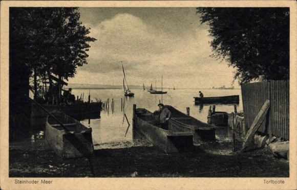 Postcard Steinhude Wunstorf Lower Saxony, Steinhuder Meer, peat boats