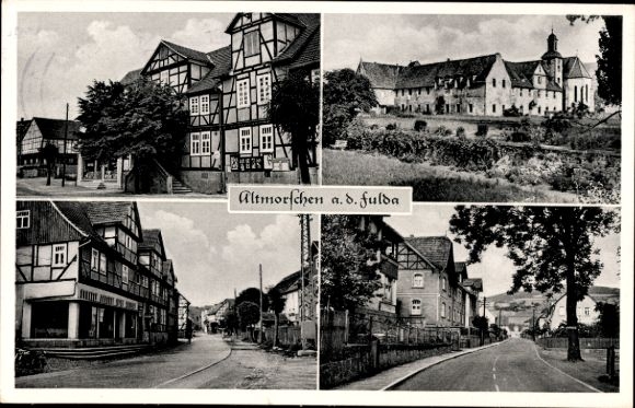 Postcard Altmorschen Morschen Hesse, partial views, half-timbered house, street sections