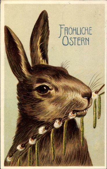 Präge Ak Glückwunsch Ostern, Osterhase, Weidenkätzchen