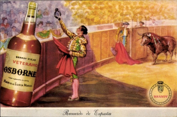 Postcard advertising, alcohol Osborne, brandy, bullfighting