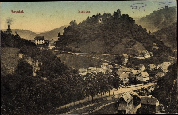 PC Isenburg in Rhineland-Palatinate, partial view of the town in the Sayntal