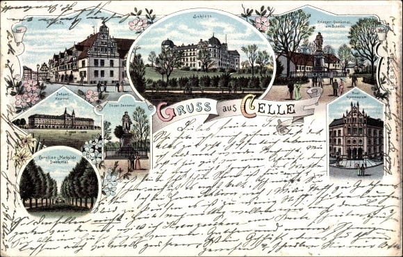 Chromo-Litho Celle in Lower Saxony, castle, high school, war memorial, infantry barracks, town hall