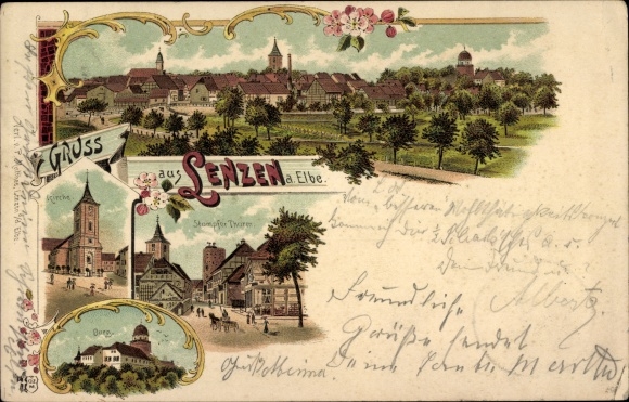 lito Lenzen nad Łabą Prignitz, widok ogólny, kościół, zamek, tępa wieża