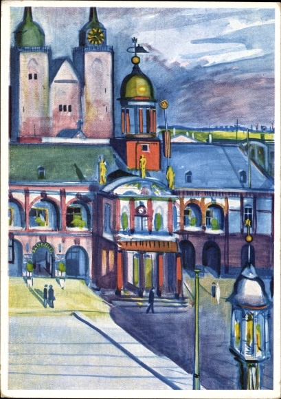 Kunstenaarskaart Querfeld, Herbert, Magdeburg, stadhuis, Sint-Janskerk