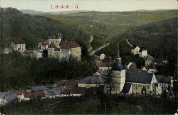 Postcard Liebstadt im Erzgebirge, Kuckuckstein Castle, church, houses
