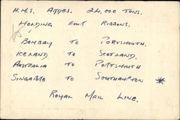 Ak RML stoomboot Andes, Royal Mail Lines