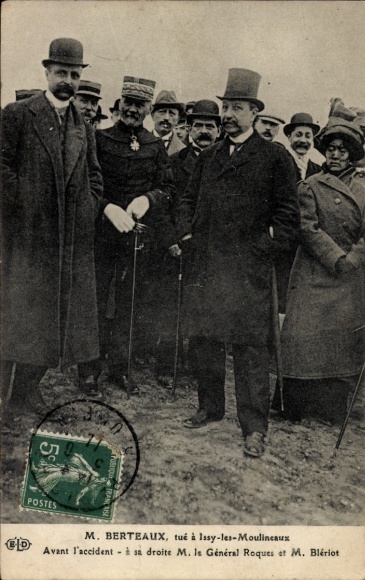 Postcard politicians, Mr. Berteaux, General Roques, Mr. Blériot, Issy les Moulineax
