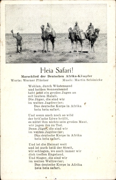 Lied Ak Heia Safari, Marschlied der Deutschen Afrikakämpfer, Afrikakorps, W. Plücker, M. Schönicke