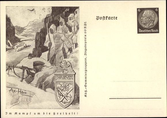 Postal stationery artist PC Axster Heudtlass, In the fight for freedom, Narvik, mountain troops in Norway