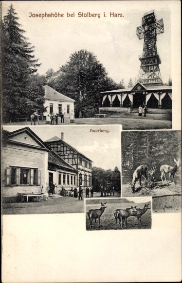 Postcard Stolberg Südharz, Josephshöhe, observation tower, deer, inn, Auerberg