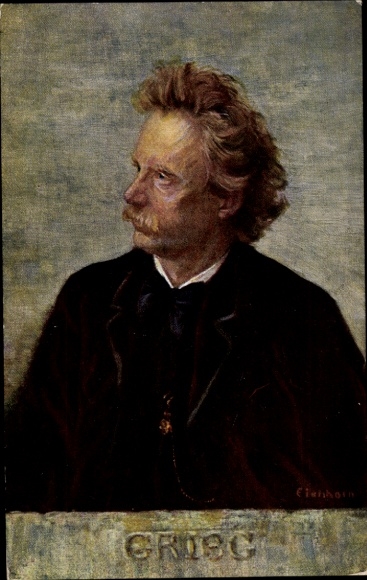Kunstenaar Ak Eichhorn, componist en pianist Edvard Grieg, portret