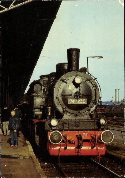 Ak Deutsche Eisenbahn, Dampflok, 74 1230, Personenzugtenderlokomotive, Strecke Wismar-Rostock