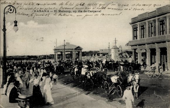 Postcard Havana Havana Habana Cuba, Malecón, Carnival, people, carriages, architecture