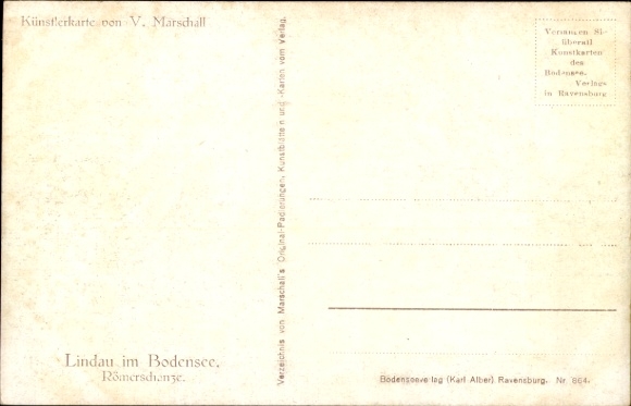 Artist Postcard Marschall, V., Lindau on Lake Constance, view into the Römerschanze