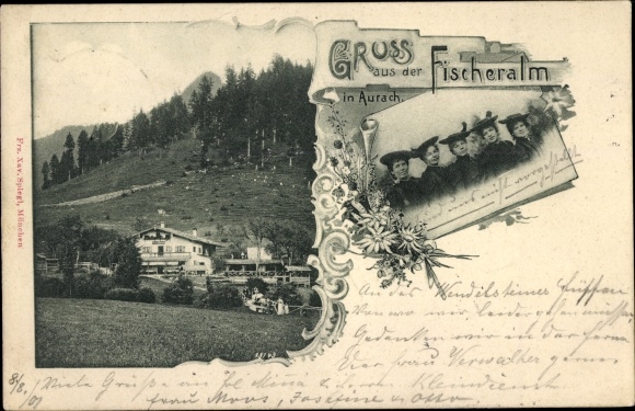 Postcard Aurach Fischbachau in Upper Bavaria, Fischeralm, women with hats