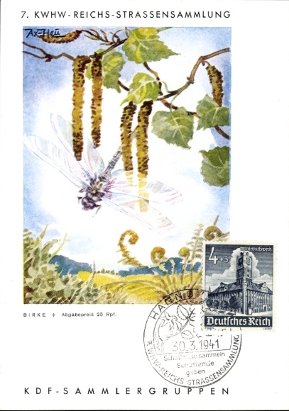 KP artystyczna Axster Heudtlaß, 7. KWHW Reich Street Collection, grupy kolekcjonerskie KDF, brzoza, ważka