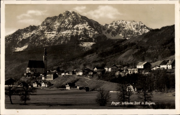 Postcard Anger in Upper Bavaria, long shot, most beautiful village in Bavaria, mountains