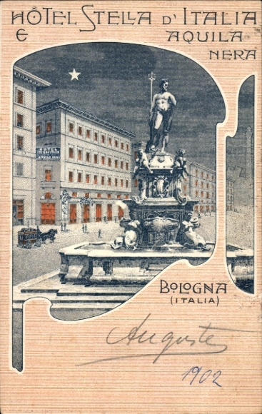 Ak Bologna Emilia Romagna, Hotel Stella d'Italia, Brunnen, Statue,  