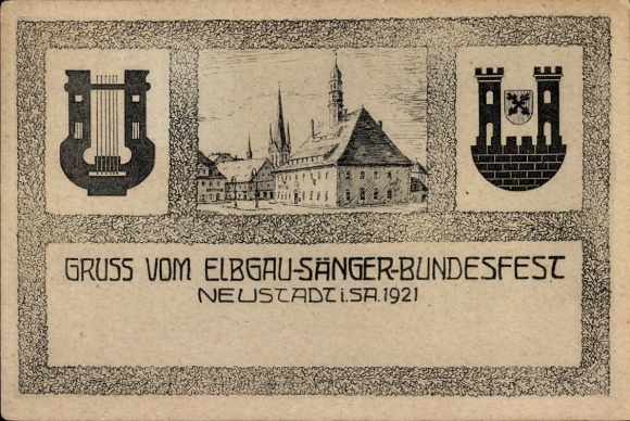 Coat of arms Postcard Neustadt in Sachsen, Elbgau Singers' Association Festival 1921
