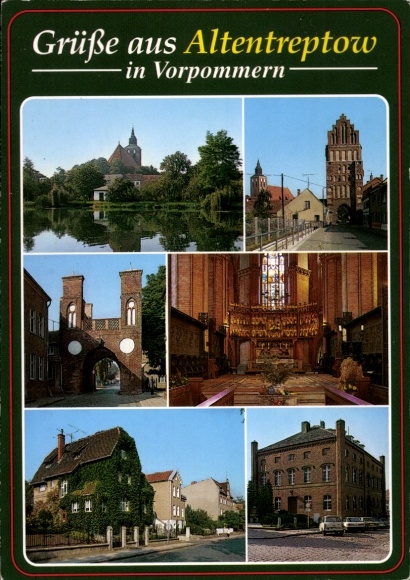 Ak Altentreptow in Mecklenburg Vorpommern, gedeeltelijke uitzichten, torens, bogen, geveltoren