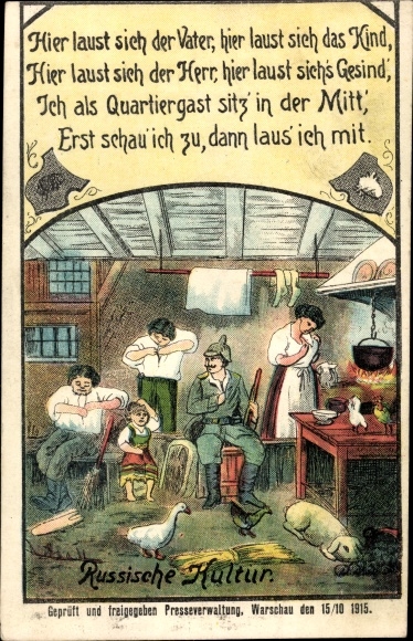 Künstler Ak Russische Kultur, Hier laust sich der Vater, hier laust sich das Kind